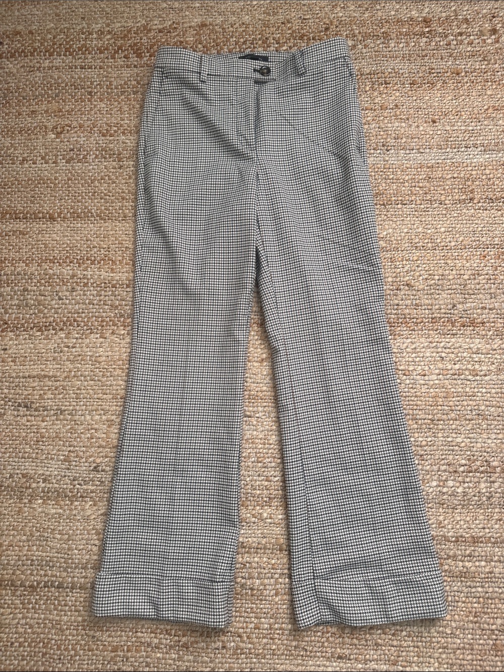 Ann Taylor Brown, Olive & Cream Houndstooth Boot-Cut Cuff Pants